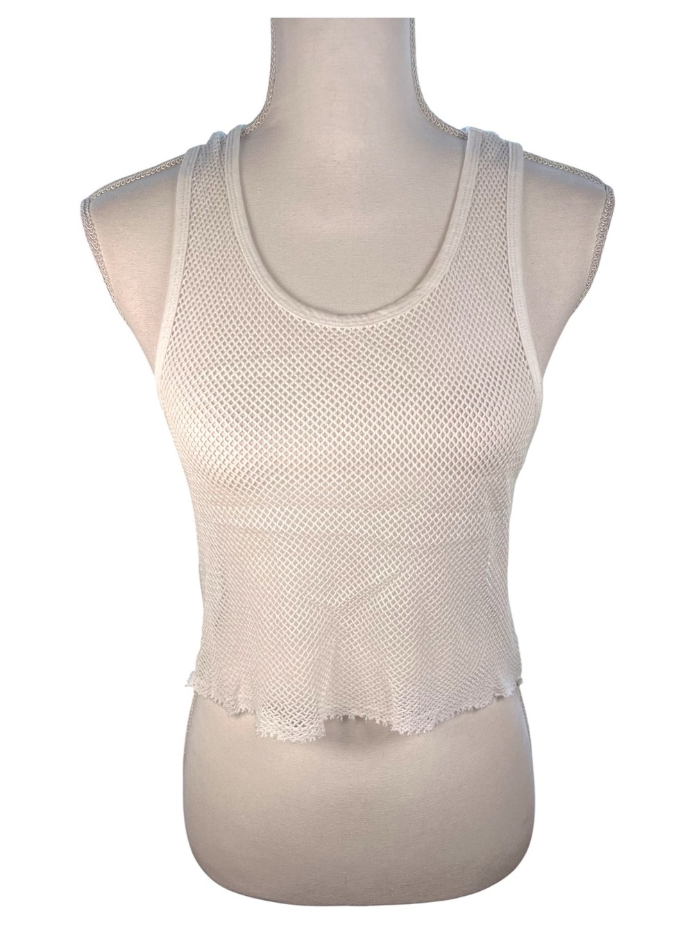 Mono B White Mesh Tank Crop Top